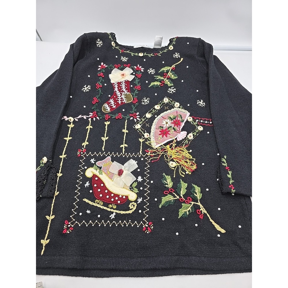 Victoria Jones Fall VTG Embroidered Ugly Christmas Sweater Beaded Woman S - Picture 5 of 12